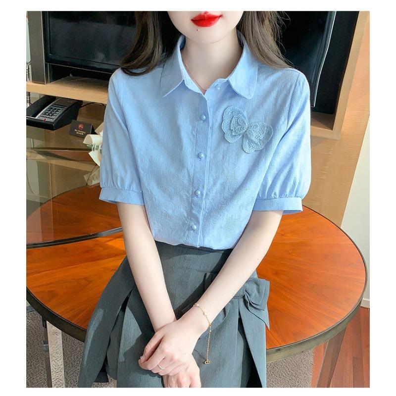 Summer New Style Jacquard Embroidery Casual Fashion Versatile Women's Short Sleeve Shirt