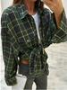 Retro Plaid Long Sleeve Loose Shirt with Turn-Down Collar for Women, 2025 Spring/Autumn