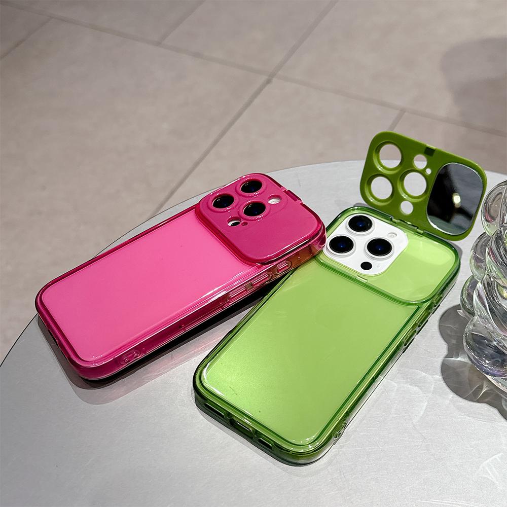 Candy Color Mirror Stand Holder Transparent Phone Case For iPhone 7 8 11 12 13 14 15 16 Plus Pro X XS XR Max