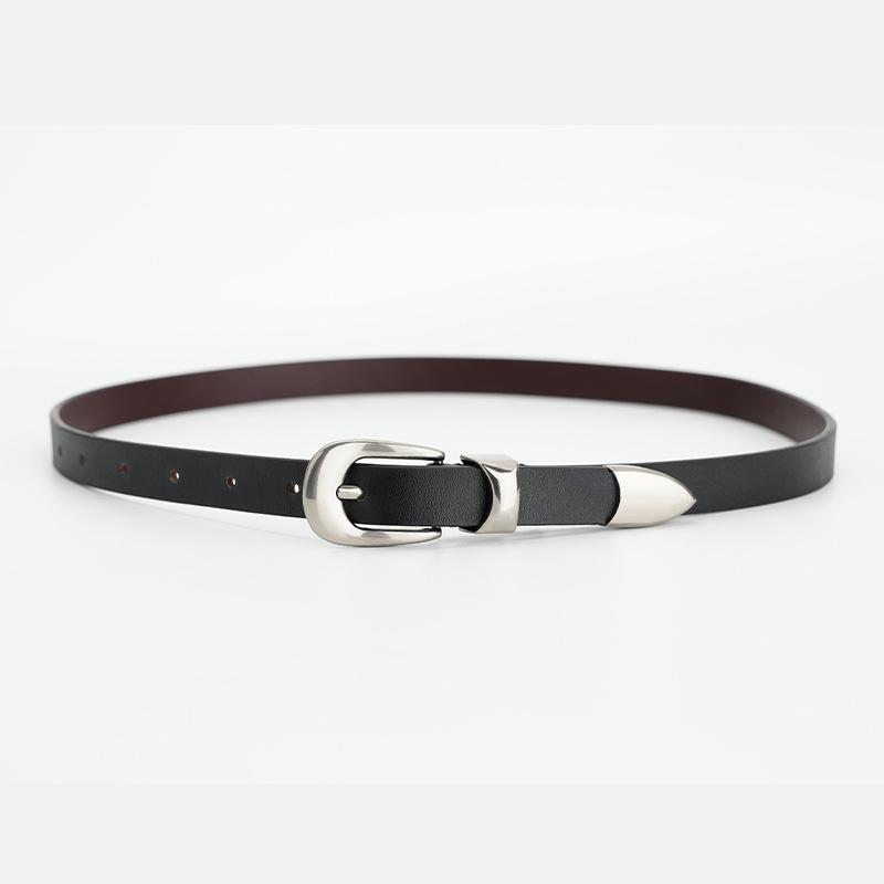 Women's Belt Smooth Buckle Genuine Leather Women's Thin Belt Casual Pants Dress Decorative Skirt Fashionable Jeans Belt