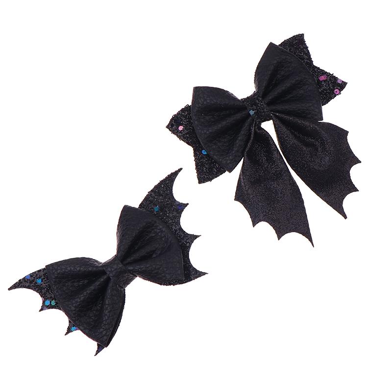 Classical Halloween Festival Girl'S Chunky Leather Bat Hair Bow Clip Wholesale Diy Hair Accessories Headwear Barrette
