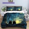 Black Cat at Night Pattern Bedding Quilt Set  Home Decoration  Gift (1 * duvet cover + 2 * pillowcase  without core)