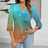 Women's Casual V-neck Gradient Print Three-quarter Sleeve Fashion Top