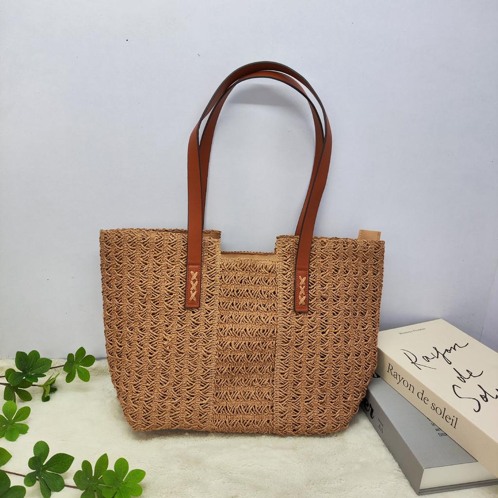 Summer Straw Bag Seaside Vacation Beach Woven Bag Large Capacity Shoulder Tote Bag