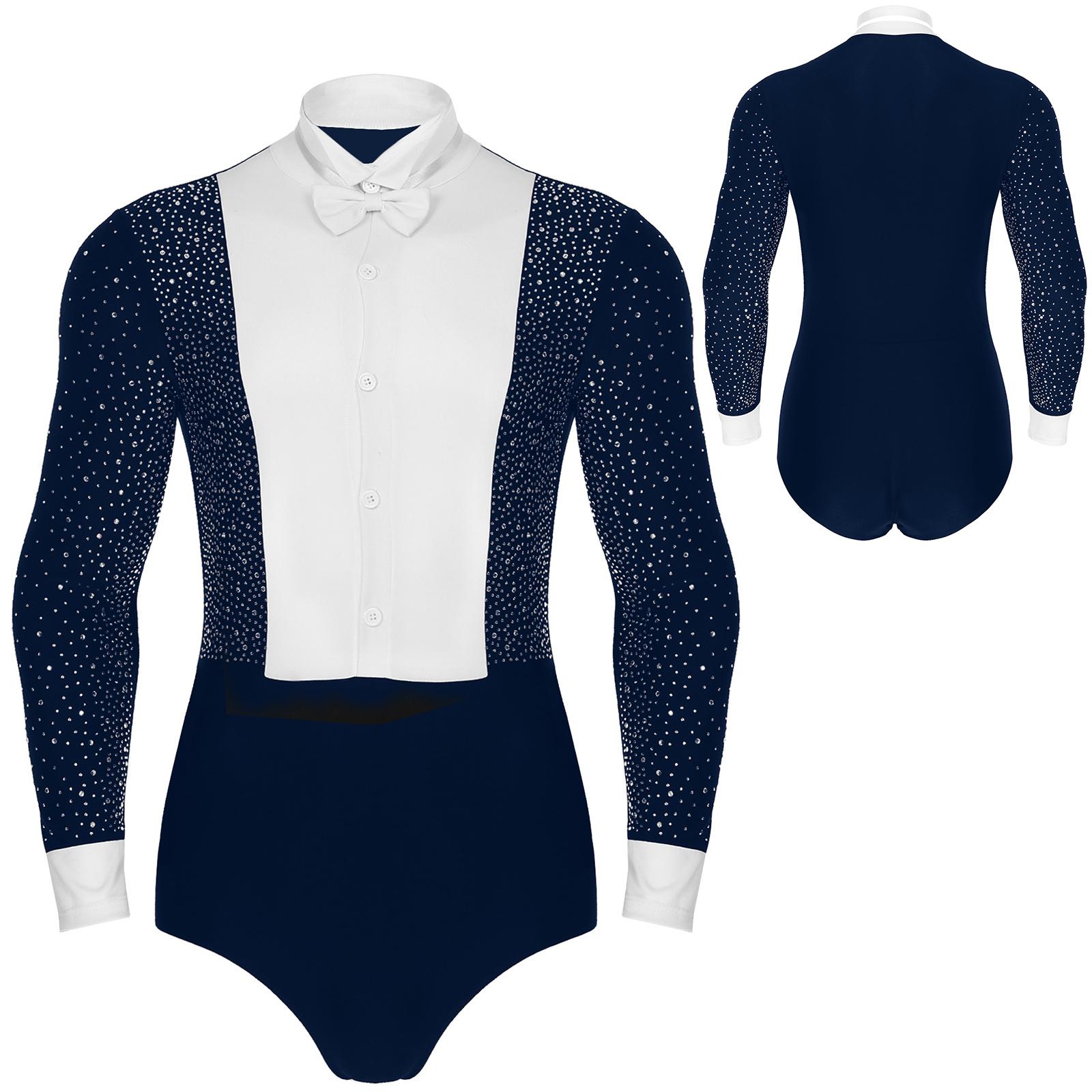 

Men One Piece Tuxedo Decor Dance Shirt for Latin Latin Tango Rumba Cha-cha Ballroom Modern Dance Bodysuit with Bowtie Performance Dancewear M чорний