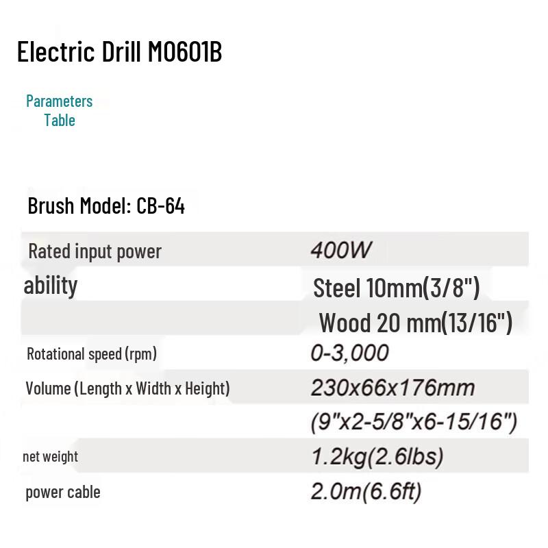 Makita M0601B Sladdburen Elektrisk Borrmaskin med Variabel Hastighet CN-kontakt (adapter ingår)