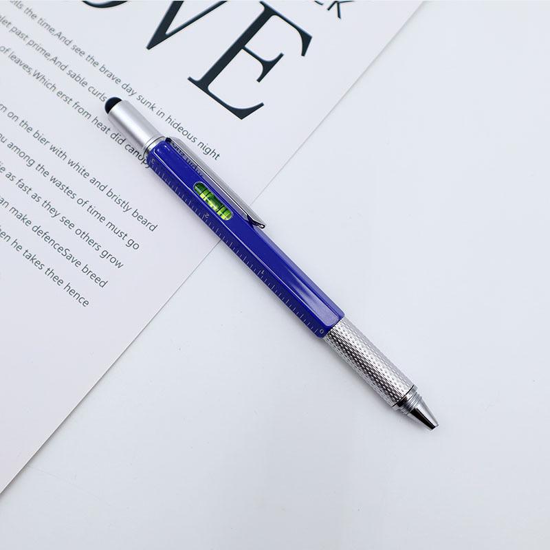 Multifunktionaler 6-in-1 Metall-Werkzeugstift mit Wasserwaage, Lineal, Stylus, Schraubendreher und Kugelschreiber – Kundenspezifisches Logo verfügbar.