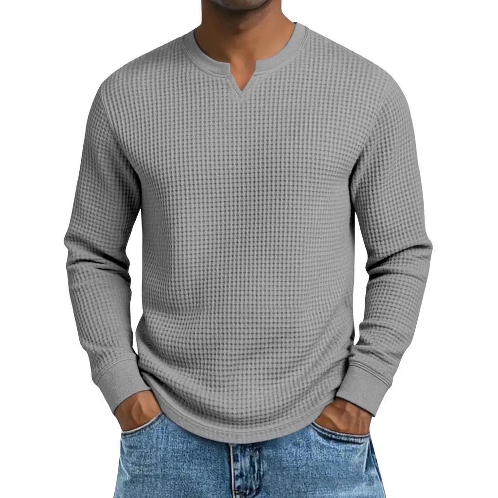 Men's Solid Color V-Neck Long-Sleeved Top Men's Sports Plus Size Casual V-Neck Top