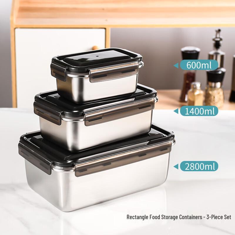 ZISIZ 3-Piece 304 Stainless Steel Food Storage Container Set