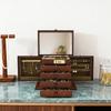 Rustic Jewelry Storage Organizer Box with Combination Lock, Tabletop 10.8x7.5x9 Inches, Multi-Compartment for Rings Earrings