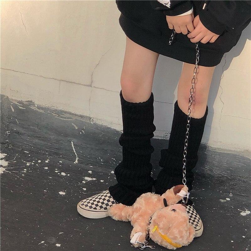 Punk Solid Black Cool Knit Long Socks Women Outdoor Knee High Elastic Leg Warmers 2020 Lady Warm Slim Gothic Hip-hop Rock Sock