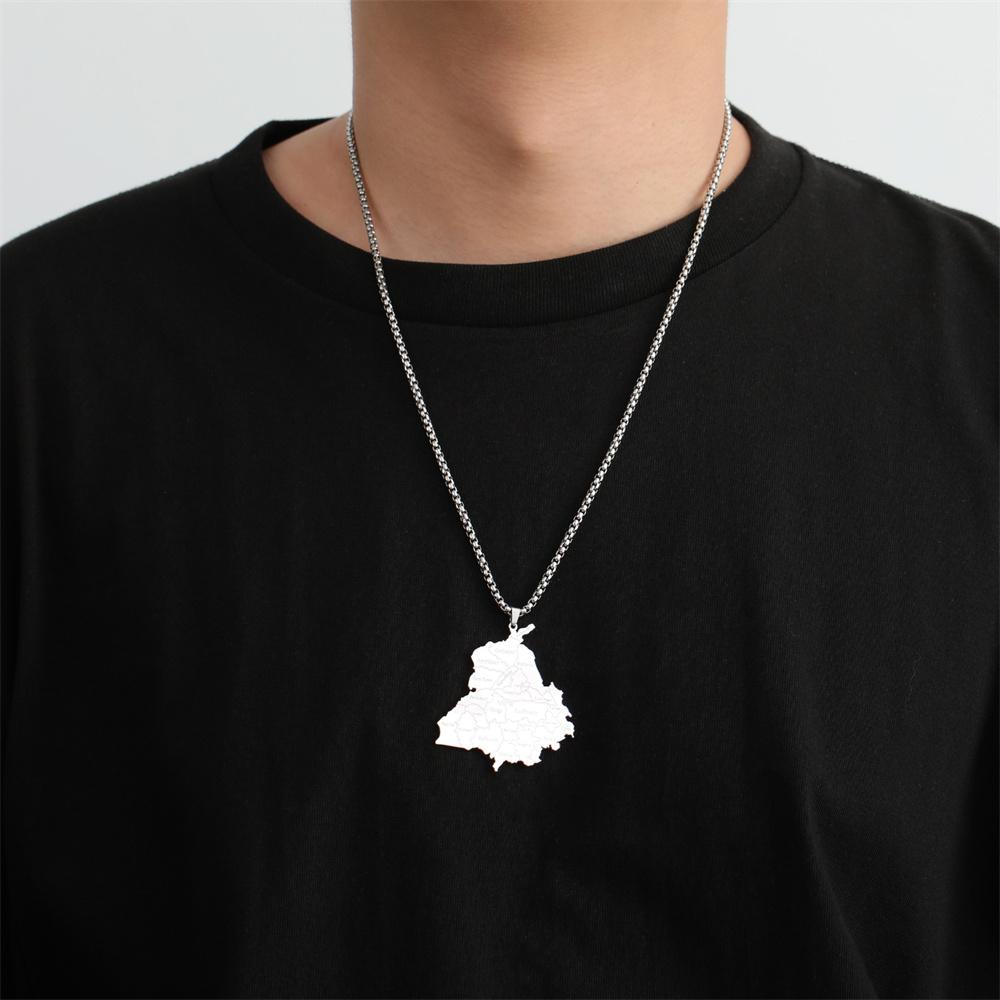  India Punjab State Map Pendant Necklace for Man Stainless Steel Box Chain Geography Country Necklaces Ethnic Jewelry