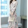 Elegant Floral Print Chiffon Dress Women's Spring Summer French Style V-neck Knee-length Fashionable Empire Waist Dresses