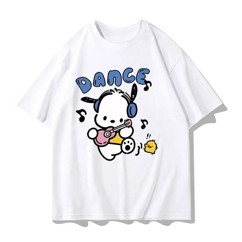 Mini New Pochacco Cartoon Tshirt Summer Sanrio Surround Womens and Unisexs Cotton Tshirt YK Loose Casual Short Sleeve Top