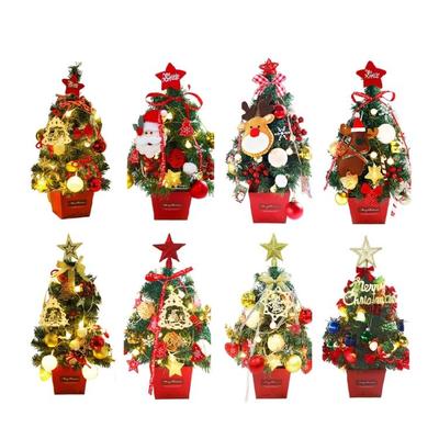 1Pcs Miniature Christmas Tree with Lights and Ornament Handmade Tabletop Decoration Desktop Adorment Party Supplies