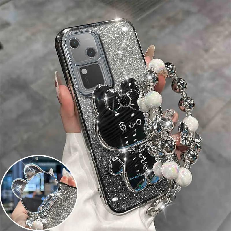 

Милый чехол-подставка для макияжного зеркала с кроликом для Vivo V50 Pro V40 Lite V30 V29 V25 E Iqoo Z9 Роскошный защитный чехол-браслет For VIVO V25E