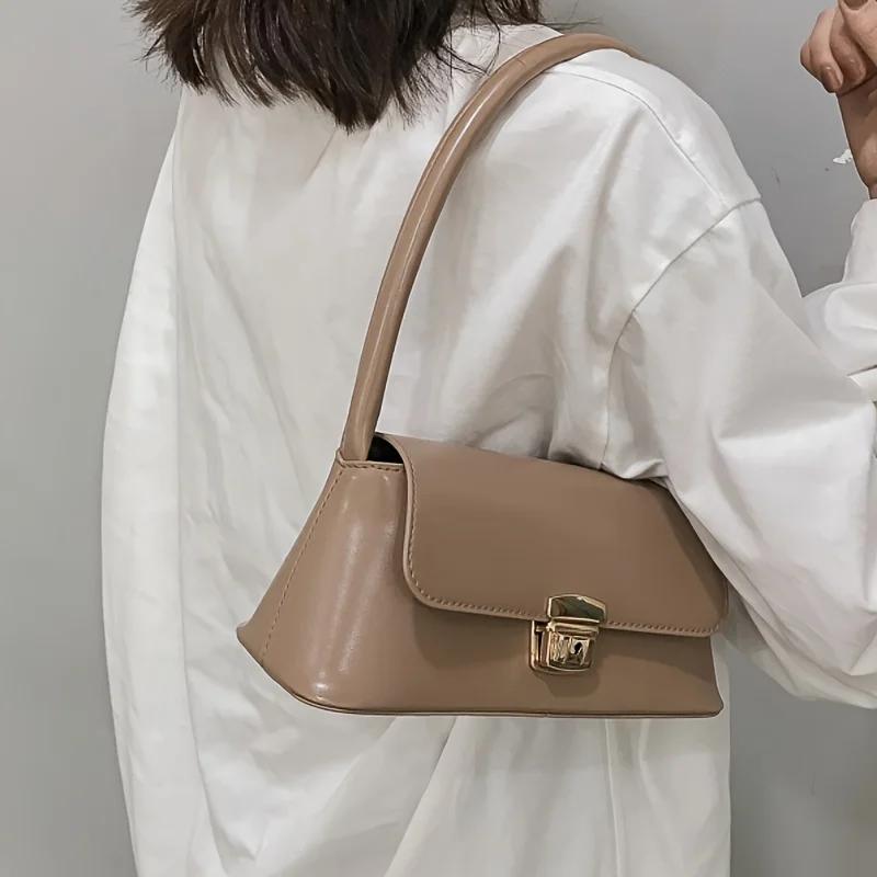 

Korean Versi Solid Color Metal Buckle Single Shoulder Handbag, Fashiable Women Leather Underarm Bag, Suitable for Commuting хакі