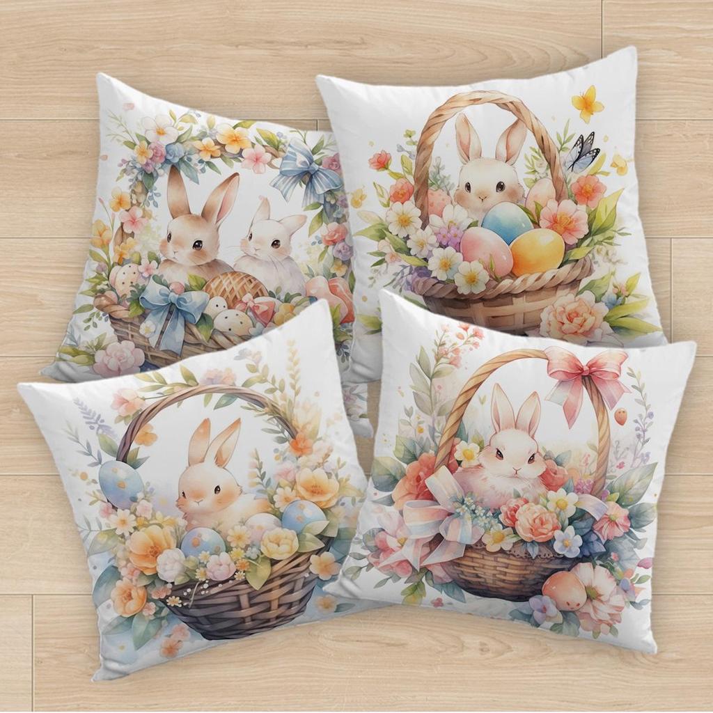 Kaninchen Floraler Cartoon-Druck Kissenbezug für Zuhause und Büro Sofakissen