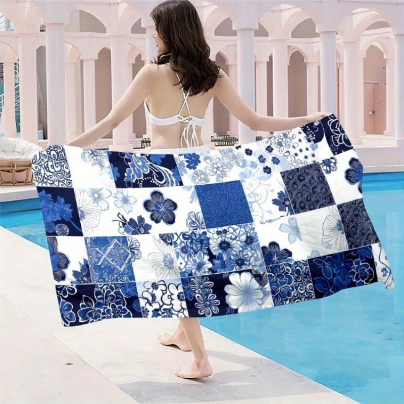 

1pc Bohemian Floral Print Microfiber Beach Scarf - Lightweight Quick-Dry Large Yoga Blanket, Sand-Resistant High Absorbent Towel W30*H60(CM)