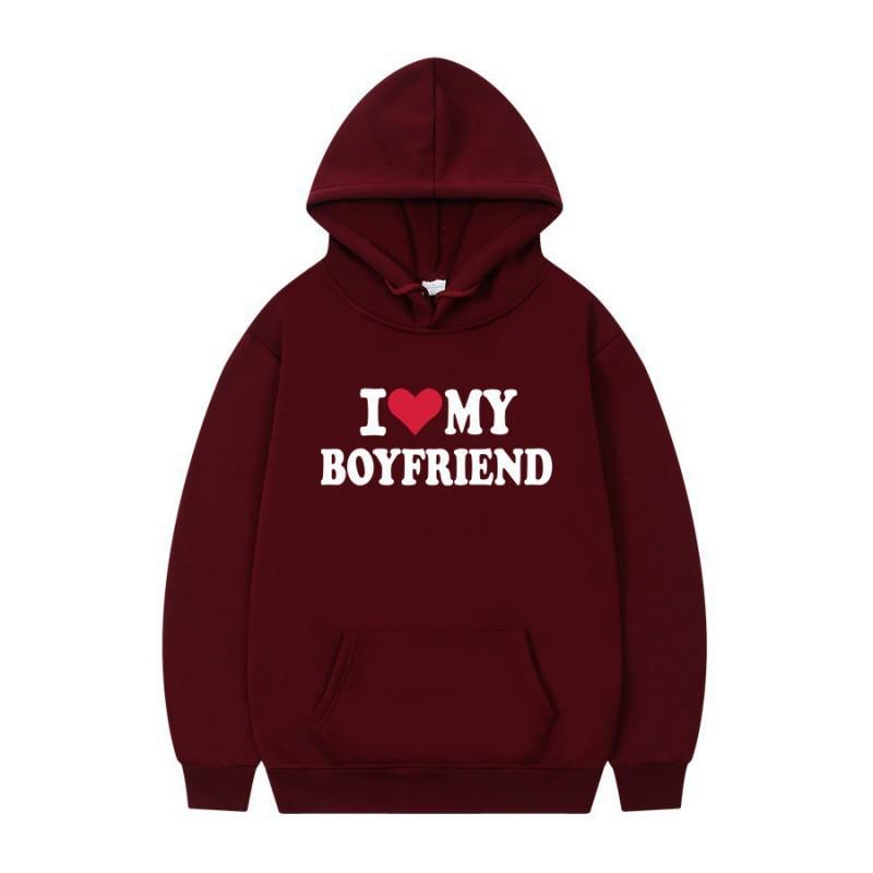 Herren Gothic Streetwear Kapuzenpullover Mit I LOVE MY BOYFRIEND Aufdruck Langarm Lockerer Schnitt