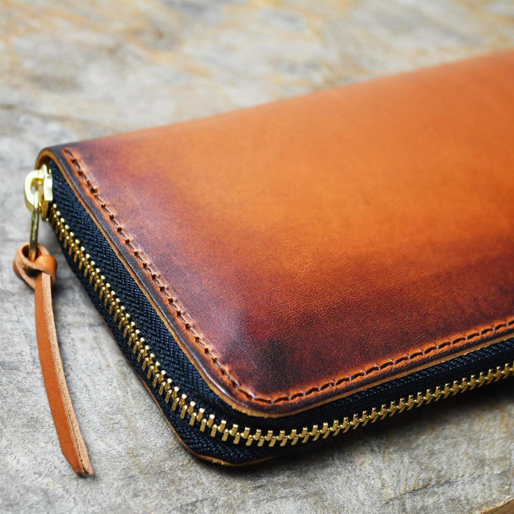 atelierCODEL Long Wallet with Round Made with Genuine Tochigi Made in Japan Men's Zipper, Leather, (Hand-Dyed Brown)