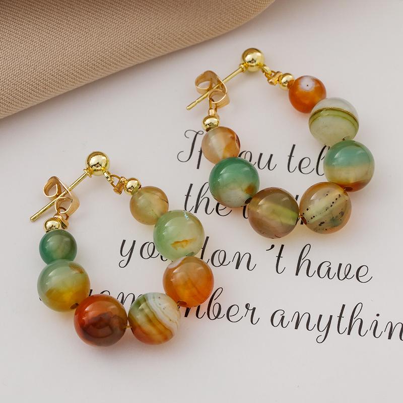 Retro Colorful Natural Stone Beaded Earrings: 2023 Chinese Style Light Luxury, High-End, Simple Studs.