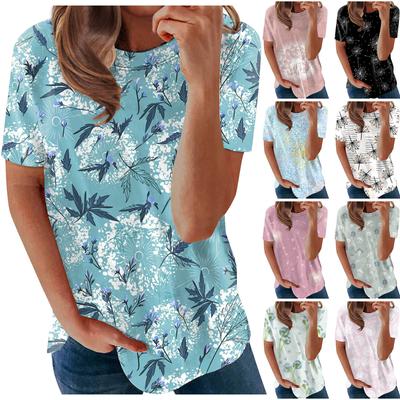 Women's Fashion Casual Loose Round Neck Printed Short Sleeve T-Shirt Top