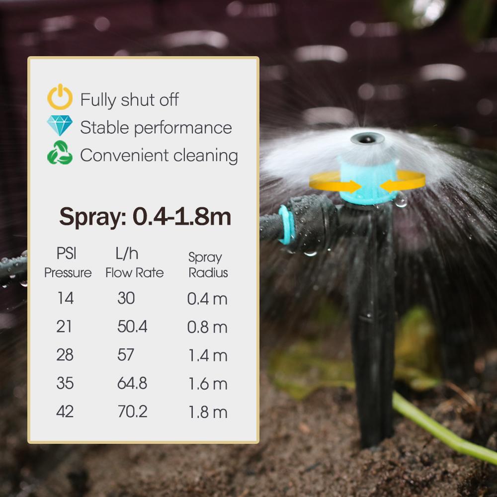 3/8" Bubbler Garden Irrigation Watering System 9/12mm PE Hose 360° Adjustable Sprinkler Tee Quick Connect Drip Watering Sprayers