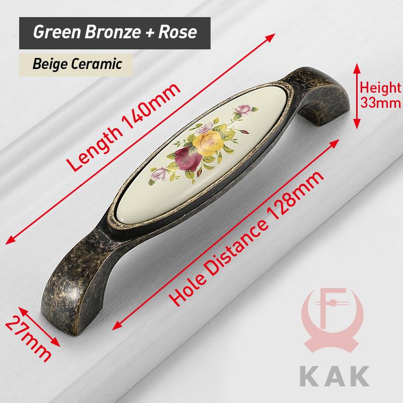 KAK Vintage Bronze Ceramic Cabinet Handles Wardrobes Door Pulls European Style Kitchen Handle Drawer Knobs Furniture Handle