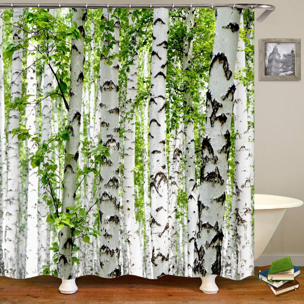 Modern 3D Printing Forest Shower Curtain Green Plant Tree Landscape Bath Curtain With Hooks For Bathroom Waterproof Scenery