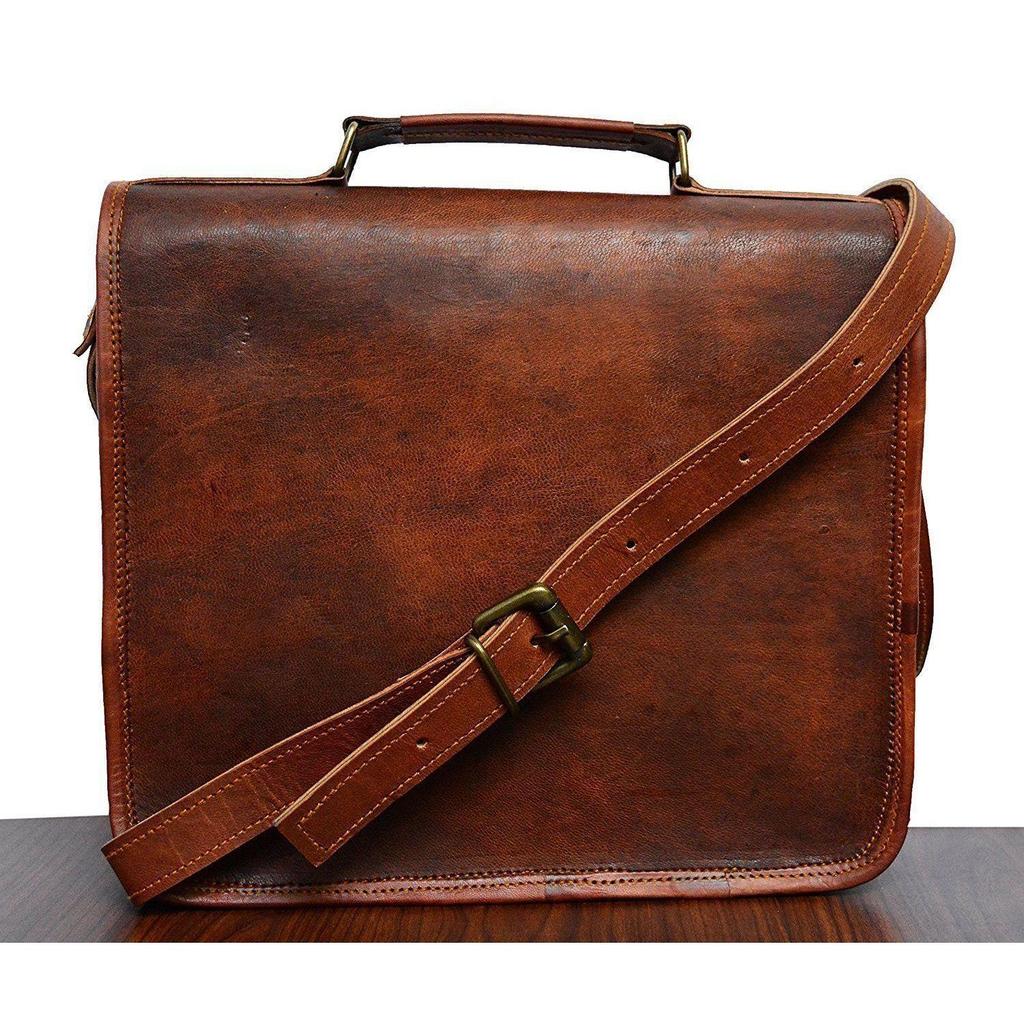 Herrenhandtasche aus echtem Vintage-Leder, Umhängetasche, Messenger-Mann-Laptop-Aktentasche