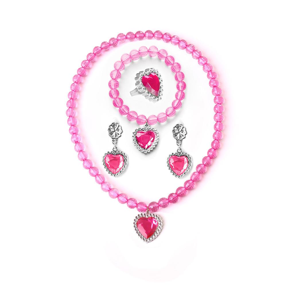 

Children Necklace Set Heart Pendant Necklace Bracelet Ring and Earrings Jewelry Set for Kids Dress Up Accessories One Size