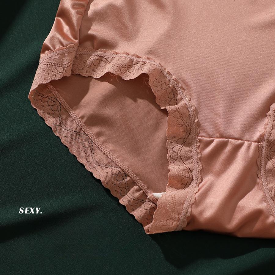 Women Luxury Satin Panties Tummly Control Summer Sexy Lace Briefs High Waist Plus Size Cotton Crotch Breathable Underpants Lingerie Underwear