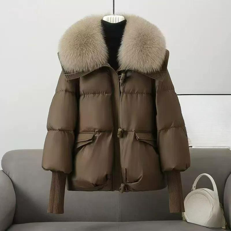

Короткая пуховая хлопковая куртка для женщин на зиму, стильная хлопковая куртка для молодых мам, хлопковая куртка с большим меховым воротником для верхней одежды XXXL кофейный