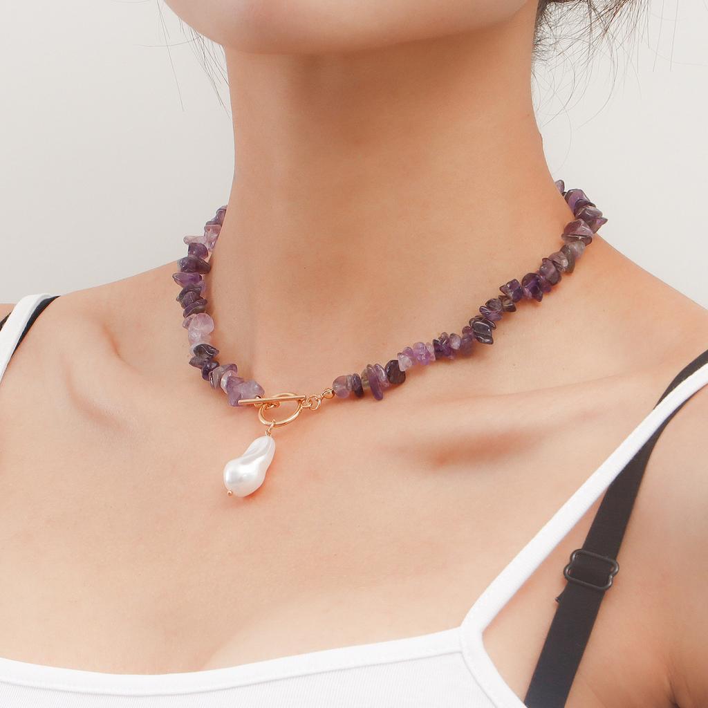 European and American large special-shaped pearl OT buckle necklace femininity simple fashion violet turquoise necklace