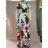 Zomerjurken met korte mouwen en rozenprint voor dames met kralen en patchwork