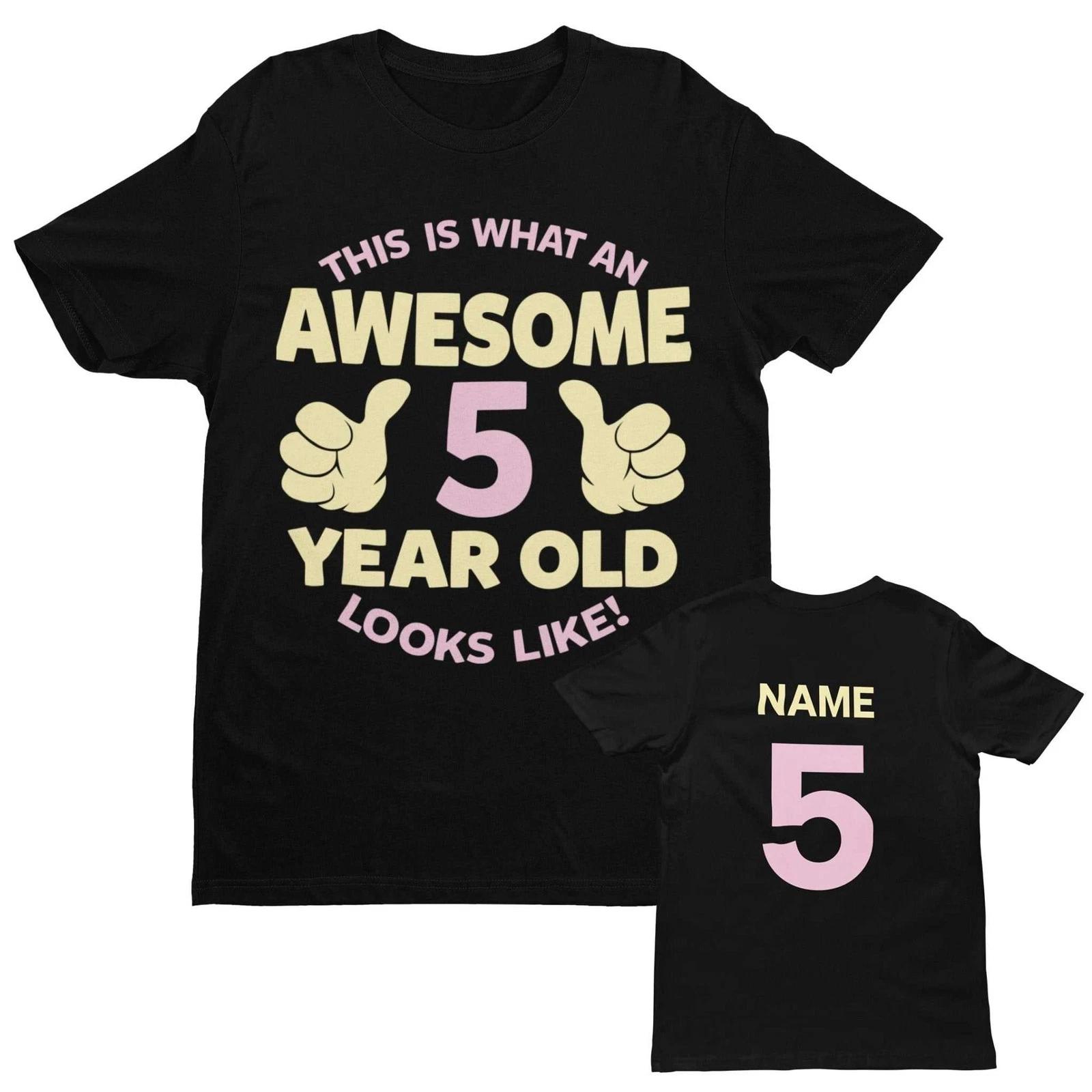 PERSONALISED Girls 5th Birthday T Shirt Awesome 5 Year Old Name & Age On Back S