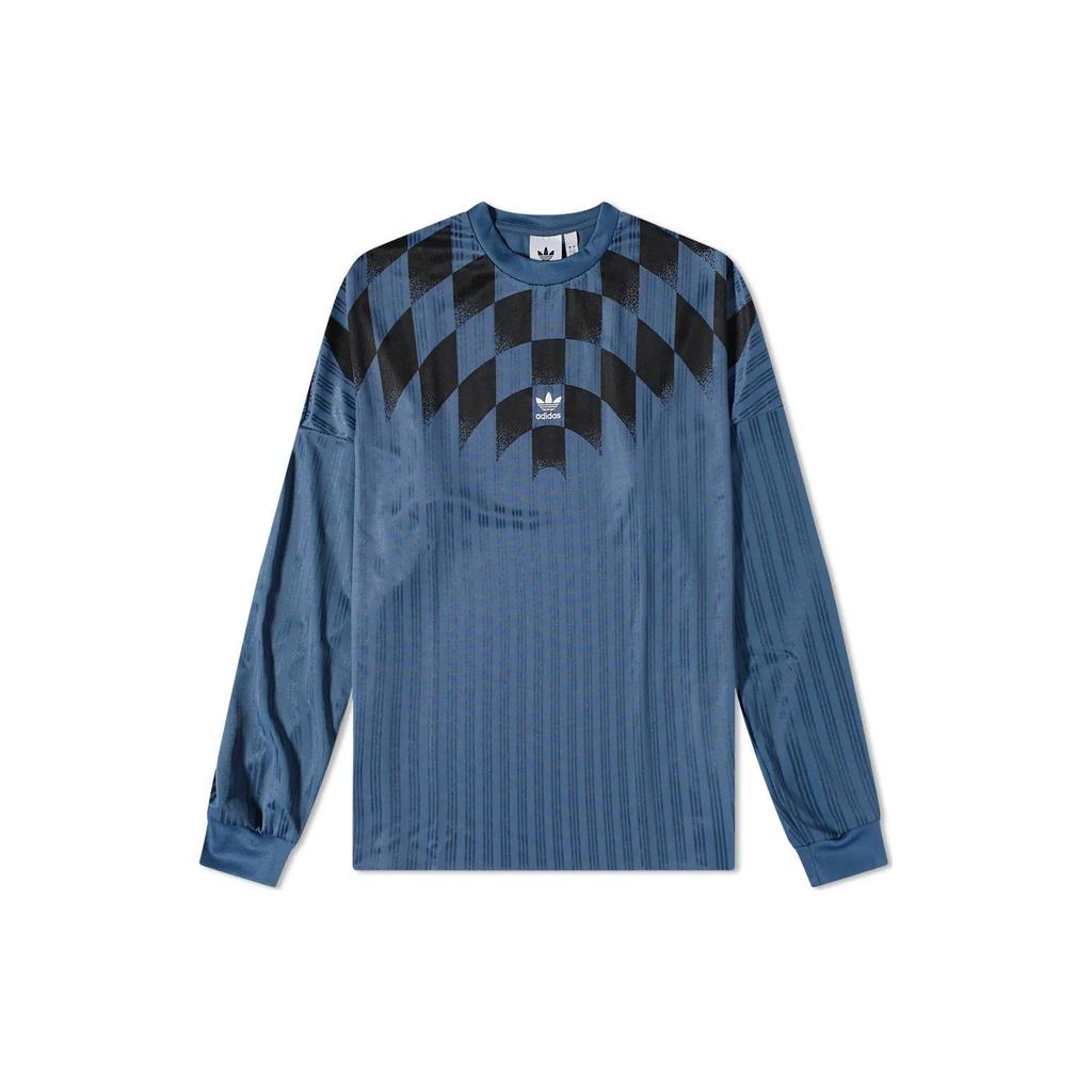 Adidas Originals Rekive Allover Striped Print Crew Neck Long Sleeve T-Shirt Men Tops Blue HK7331