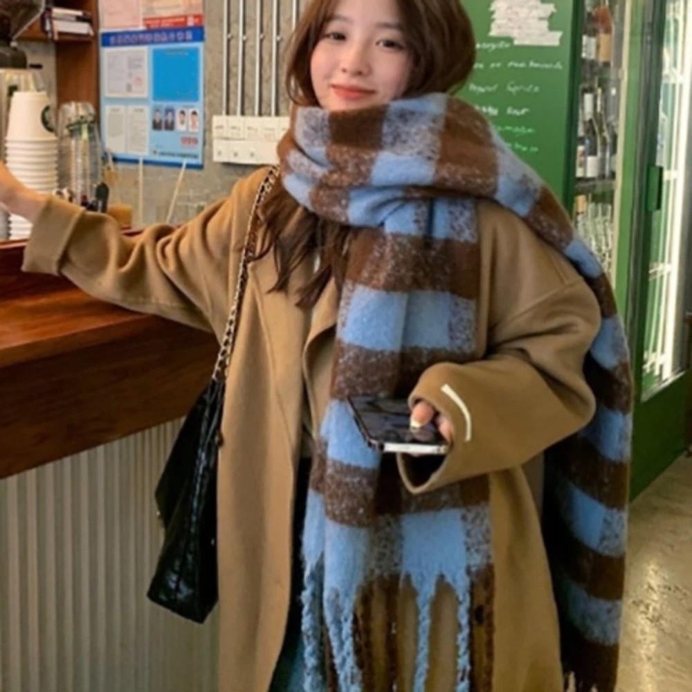 Quasten Karo Wollschal Mohair Langer Schal Elegante Winter Kaschmirschals Student