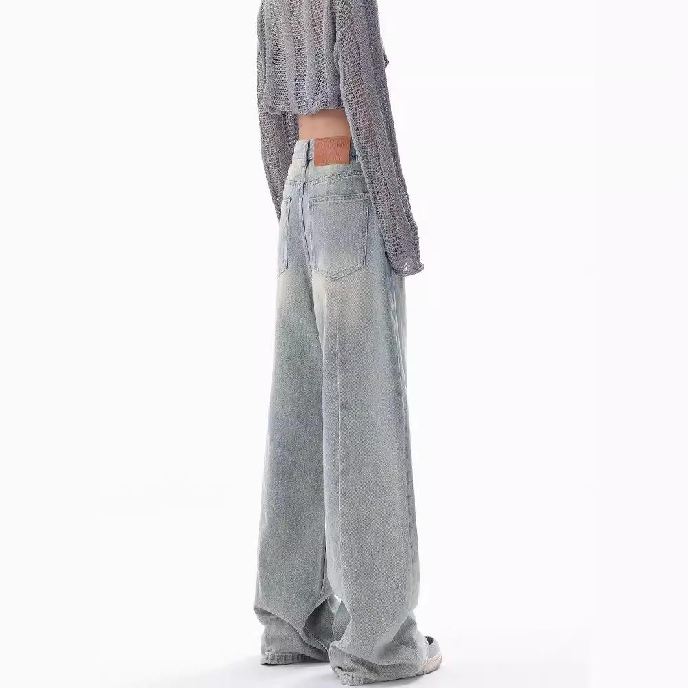 GMXIA Fall Jeans Women's Retro Design Niche Baggy Wide-leg Pants