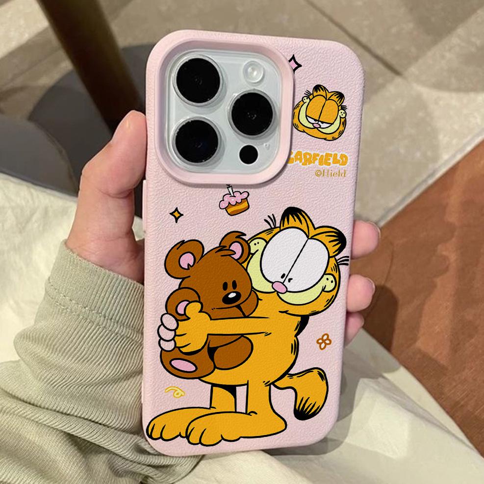 

Cartoon G-Garfieldes Lichee leather pattern Phone Case For Samsung S26 S25 S24 S23 S22 S21 S20 S10 Plus FE Ultra 4G 5G Samsung S20 FE 4G