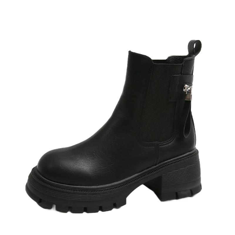 

Мода 2024 года, модная женская обувь, ботильоны, женские ботинки, классика, современные ботинки, женская обувь на молнии с круглым носком и средним каблуком, женская обувь Zapatos 40 чёрный