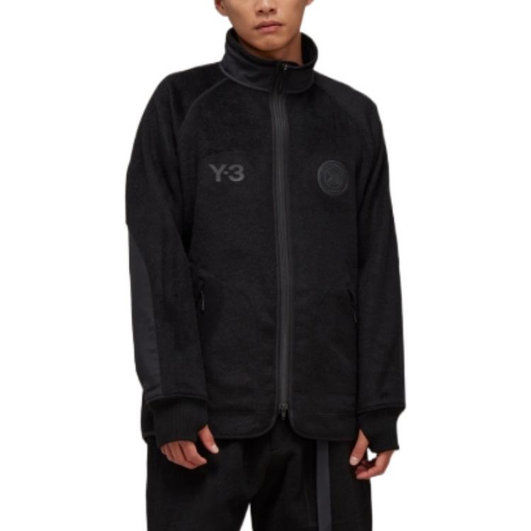 Y-3 FW22 Logo Patch Mixed Fabric Fleece Jacket Unisex Jacket Black HN1969
