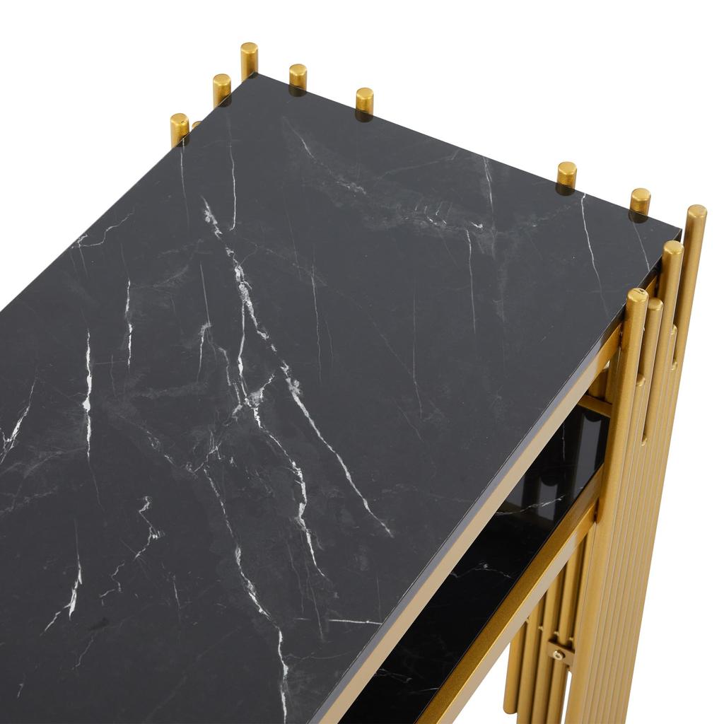 Console Table Two-tier Open Shelves, Small Narrow Sofa Table Living Room, Entrance, Hallway, Stable Metal Frame, 124cm, Black & Gold