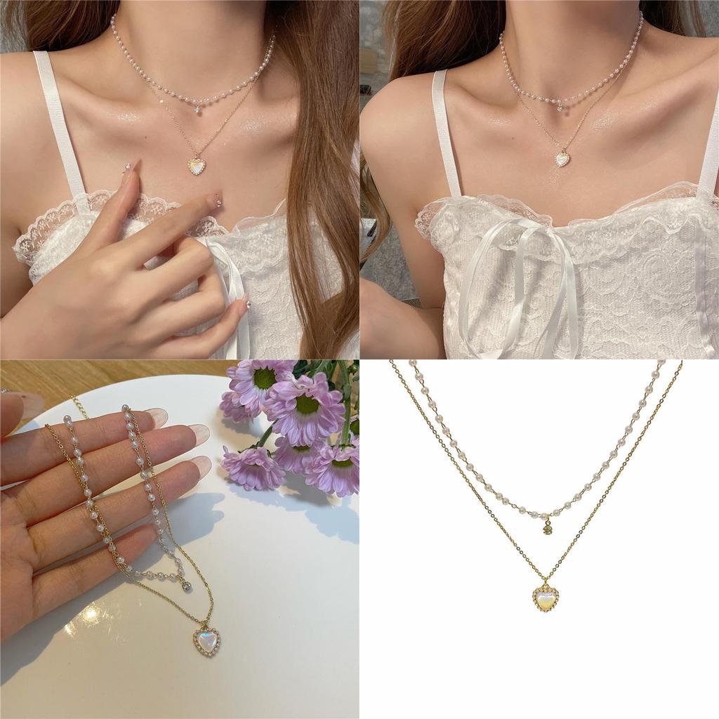 Trendy Heart-shaped Double-layer Pearl Necklace For Women 2022 New Design Minimalist And Versatile Accessory Alloy)