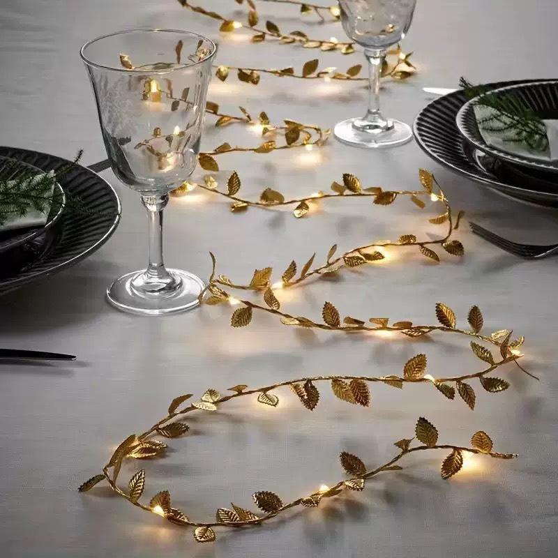 Cross-Border LED Golden Leaf String Lights - Christmas Green Vine with Luminous Leaves
