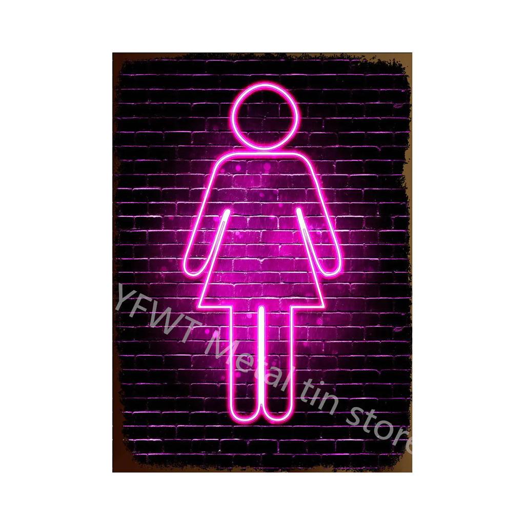 Vintage Colorful Neon Toilet Sign Sexy Woman Plaque Vintage Tin Sign Retro Metal Sign Decorative Plaque Wall Decor