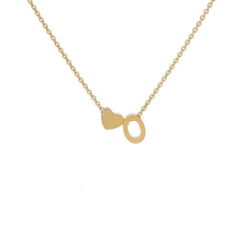 Stainless Steel Gold Heart & Alphabet Bead Necklace A-Z