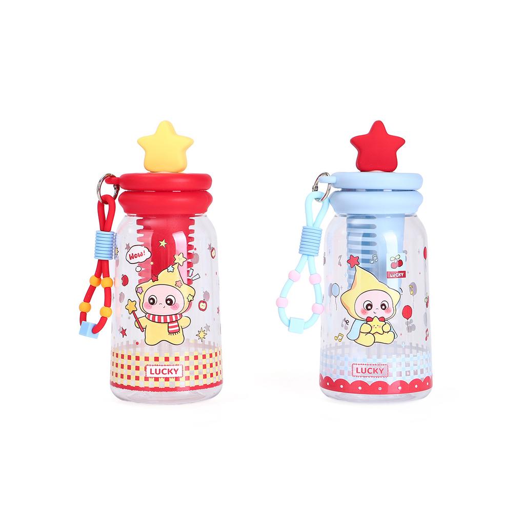 Water bottle creative cartoon straw cup tea separation high temperature resistant plastic cup students go to school portable cup