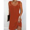 QICED Fashion Summer Spring Solid Color Print Sleeveless V-Neck Casual Dresses